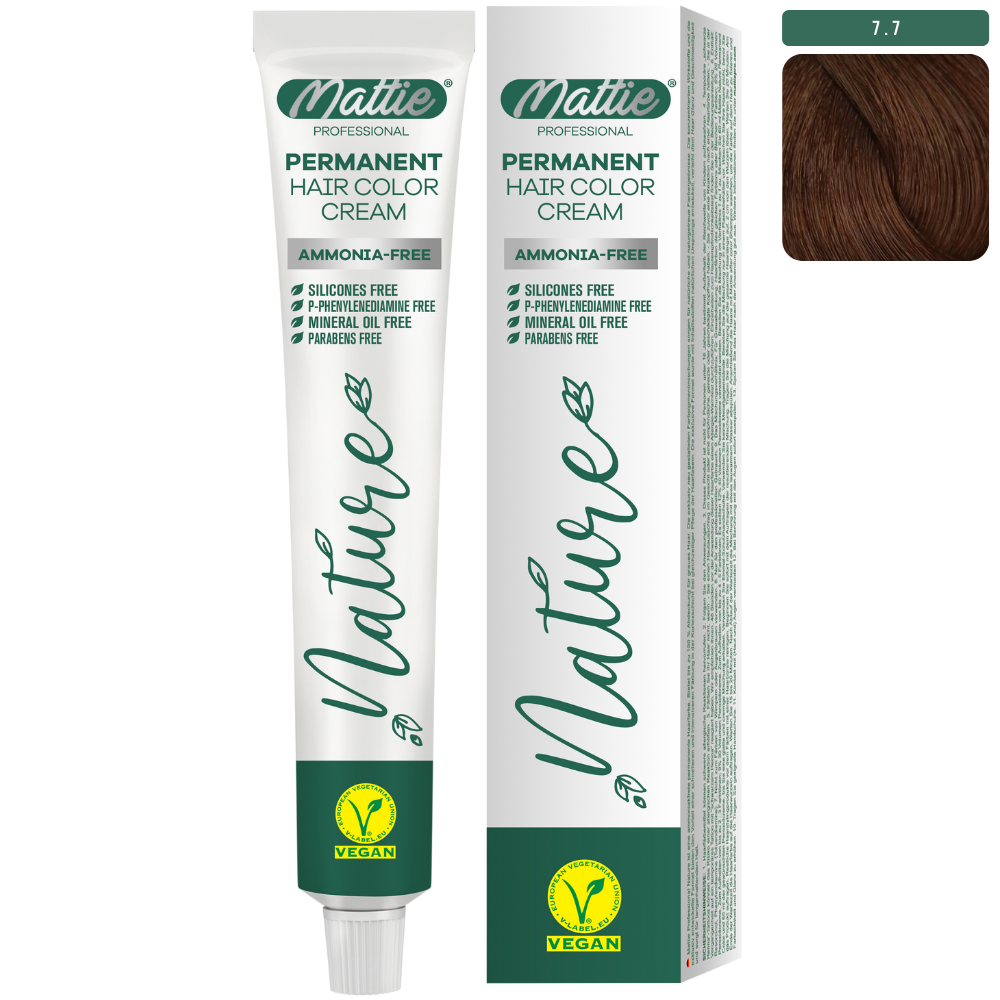 Mattie Professional Nature (7.7) Light Chocolate Brown - Vegan Permanent Color Cream 60ml
