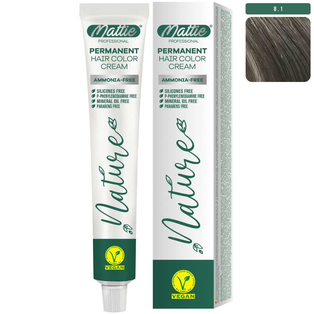 Mattie Professional Nature (8.1) Light Ash Blonde - Vegan Permanent Color Cream 60ml