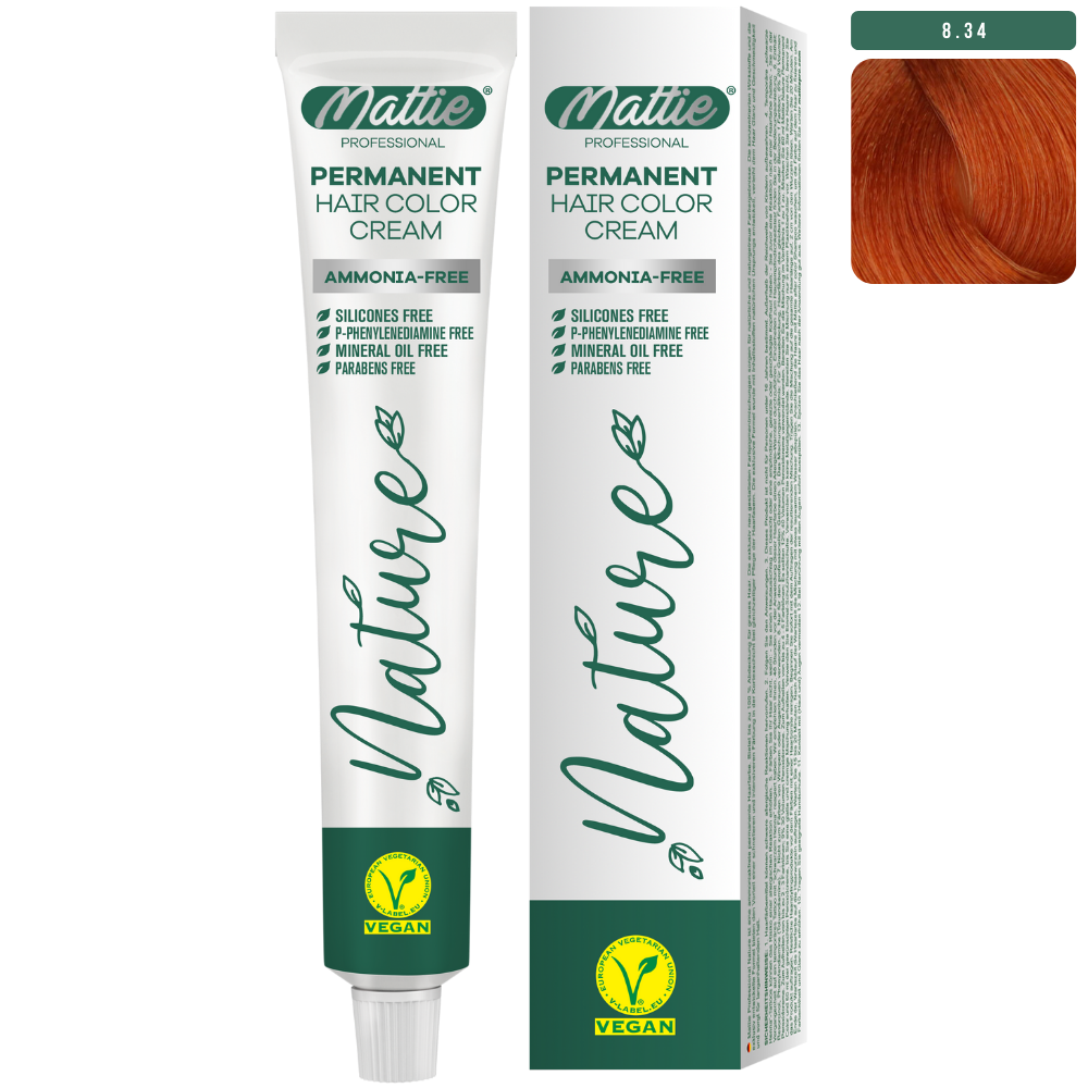 Mattie Professional Nature (8.34) Light Blonde Golden Copper - Vegan Permanent Color Cream 60ml