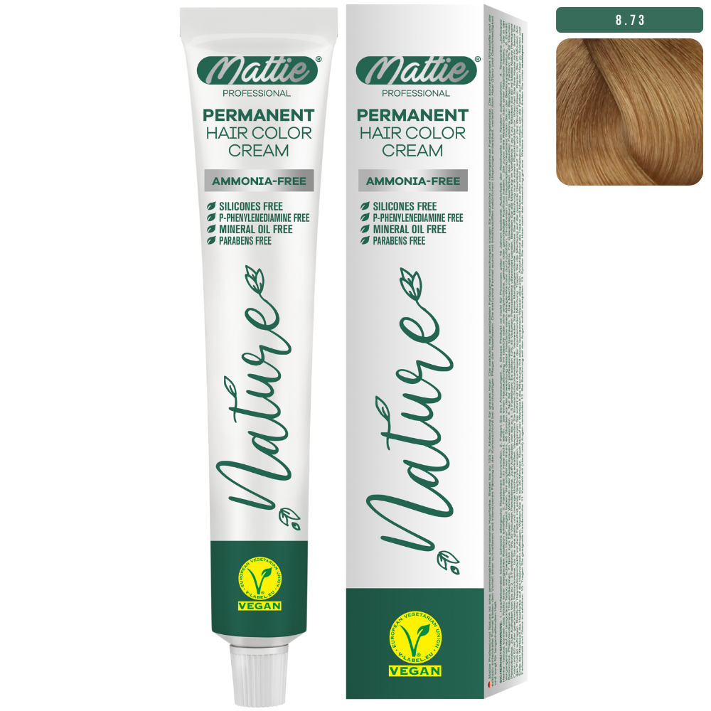 Mattie Professional Nature (8.73) Light Blonde Golden Brown - Vegan Permanent Color Cream 60ml