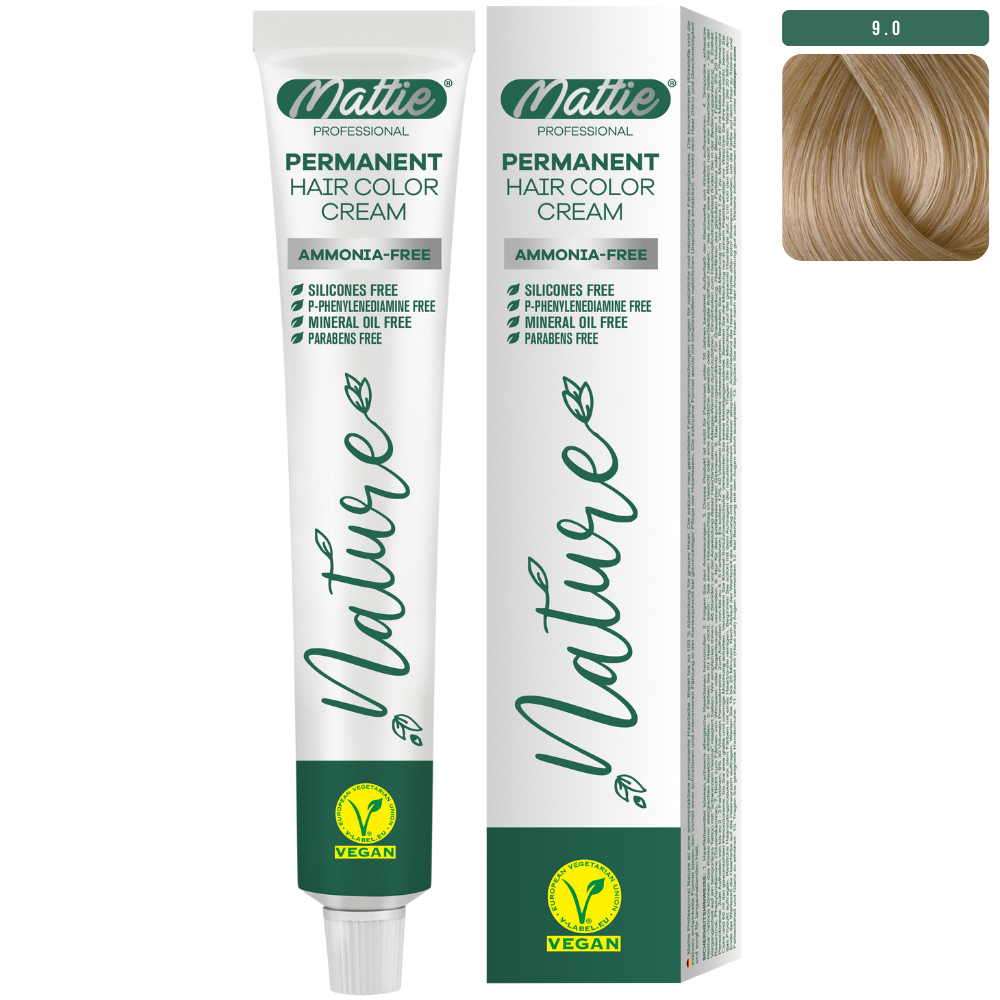 Mattie Professional Nature (9.0) Intense Very Light Blonde - Vegan Permanent Color Cream 60ml