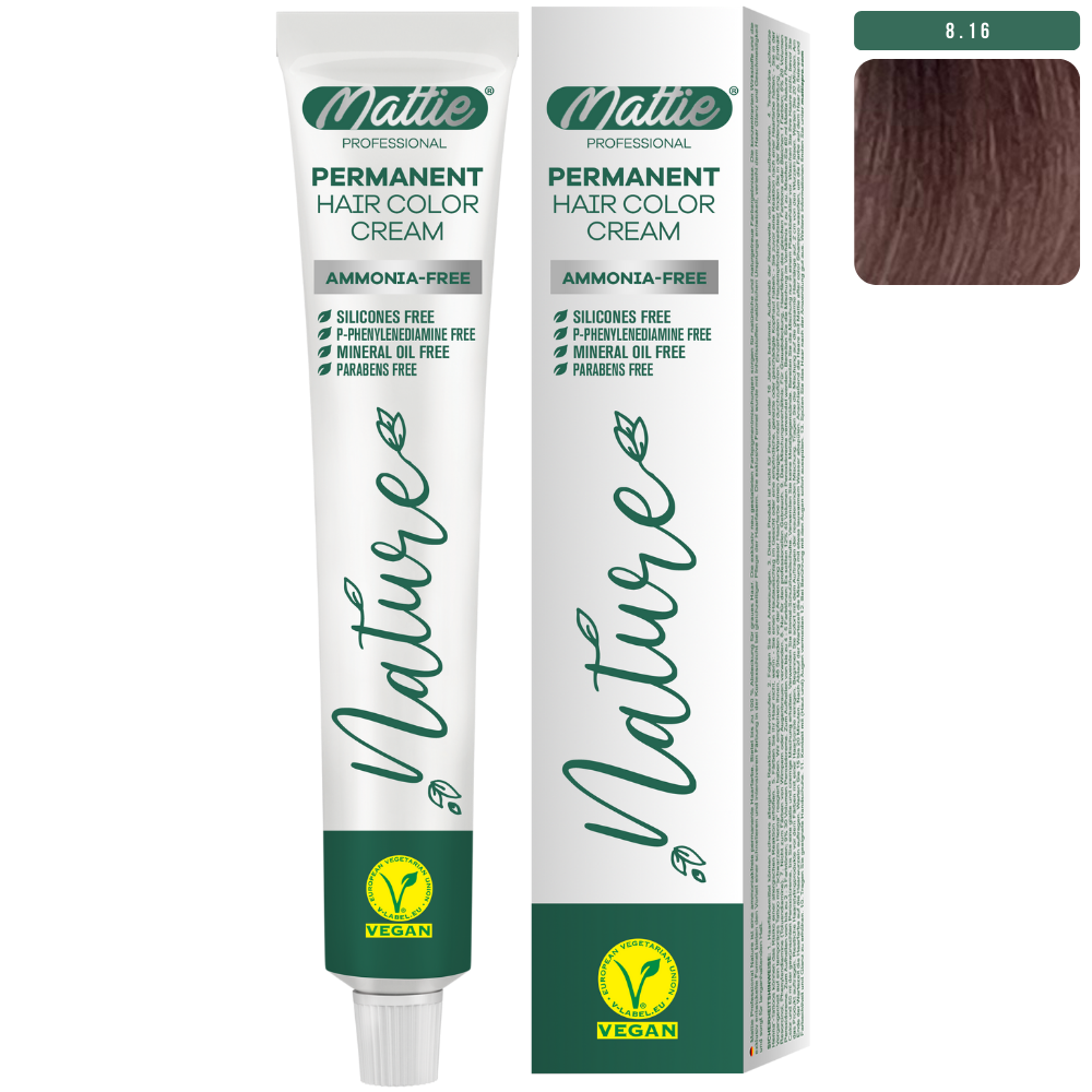 Mattie Professional Nature (8.16) Light Ash Rose Blonde - Vegan Permanent Color Cream 60ml