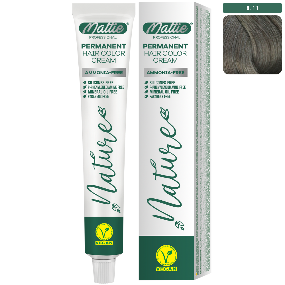 Mattie Professional Nature (8.11) Extra Light Ash Blonde - Vegan Permanent Color Cream 60ml